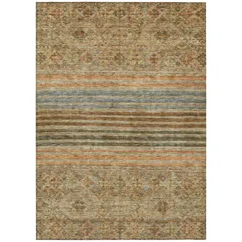 5' X 8' Copper Brown And Beige Medallion Washable Indoor Outdoor Area Rug