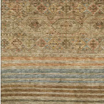 5' X 8' Copper Brown And Beige Medallion Washable Indoor Outdoor Area Rug