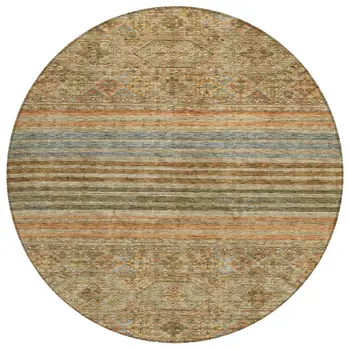 8' Copper Brown And Beige Round Medallion Washable Indoor Outdoor Area Rug