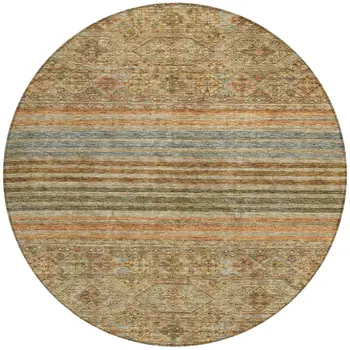 8' Copper Brown And Beige Round Medallion Washable Indoor Outdoor Area Rug