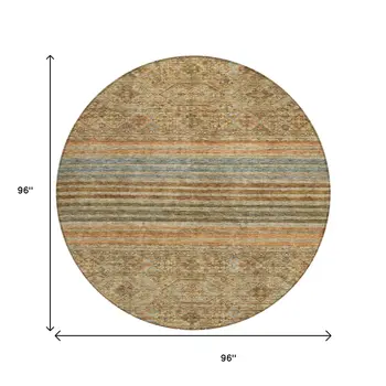 8' Copper Brown And Beige Round Medallion Washable Indoor Outdoor Area Rug