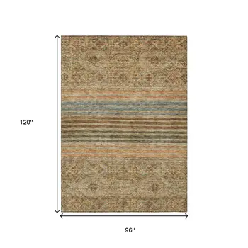 8' X 10' Copper Brown And Beige Medallion Washable Indoor Outdoor Area Rug