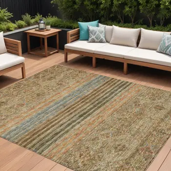 8' X 10' Copper Brown And Beige Medallion Washable Indoor Outdoor Area Rug