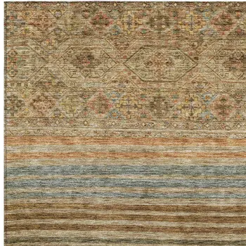 8' X 10' Copper Brown And Beige Medallion Washable Indoor Outdoor Area Rug