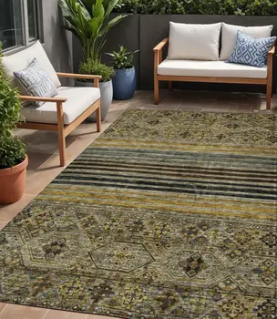 5' X 8' Gray Gold And Brown Medallion Washable Indoor Outdoor Area Rug