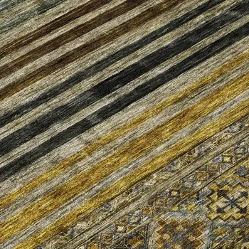 8' Gray Gold And Brown Round Medallion Washable Indoor Outdoor Area Rug