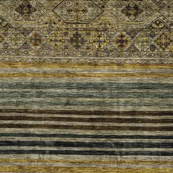 8' X 10' Gray Gold And Brown Medallion Washable Indoor Outdoor Area Rug