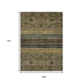 9' X 12' Gray Gold And Brown Medallion Washable Indoor Outdoor Area Rug