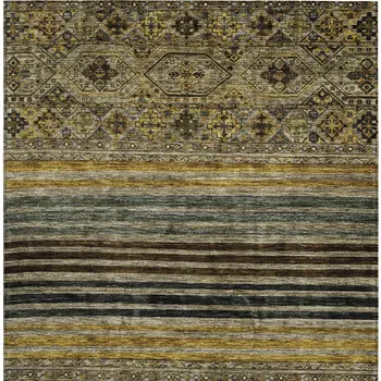 9' X 12' Gray Gold And Brown Medallion Washable Indoor Outdoor Area Rug