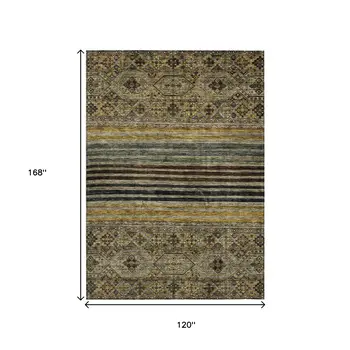 10' X 14' Gray Gold And Brown Medallion Washable Indoor Outdoor Area Rug