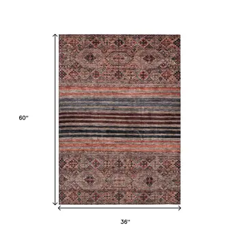 3' X 5' Rust Gray And Salmon Medallion Washable Indoor Outdoor Area Rug