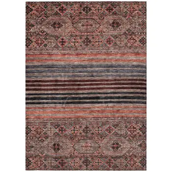 5' X 8' Rust Gray And Salmon Medallion Washable Indoor Outdoor Area Rug