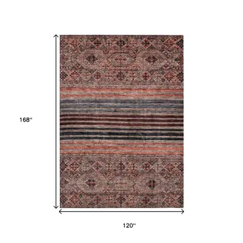 10' X 14' Rust Gray And Salmon Medallion Washable Indoor Outdoor Area Rug