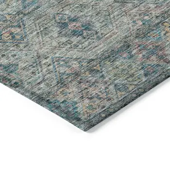 5' X 8' Teal Blue Salmon And Beige Medallion Washable Indoor Outdoor Area Rug
