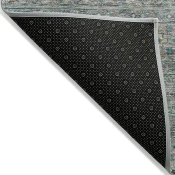 9' X 12' Teal Blue Salmon And Beige Medallion Washable Indoor Outdoor Area Rug