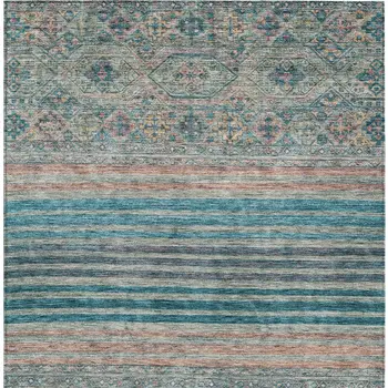 10' X 14' Teal Blue Salmon And Beige Medallion Washable Indoor Outdoor Area Rug