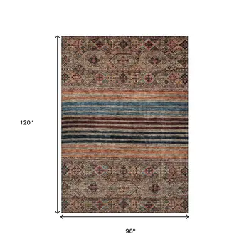8' X 10' Taupe Brown And Blue Medallion Washable Indoor Outdoor Area Rug