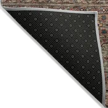 9' X 12' Taupe Brown And Blue Medallion Washable Indoor Outdoor Area Rug