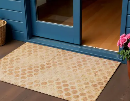3' X 5' Peach And Rust Polka Dot Washable Indoor Outdoor Area Rug