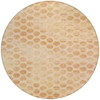 8' Peach And Rust Round Polka Dot Washable Indoor Outdoor Area Rug