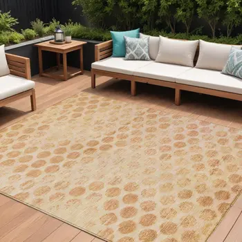 9' X 12' Peach And Rust Polka Dot Washable Indoor Outdoor Area Rug