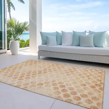 9' X 12' Peach And Rust Polka Dot Washable Indoor Outdoor Area Rug