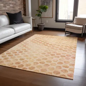 9' X 12' Peach And Rust Polka Dot Washable Indoor Outdoor Area Rug