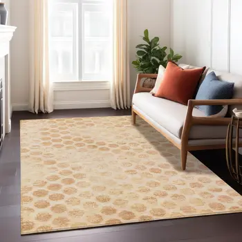 10' X 14' Peach And Rust Polka Dot Washable Indoor Outdoor Area Rug