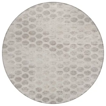 8' Taupe And Beige Round Polka Dot Washable Indoor Outdoor Area Rug