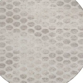 8' Taupe And Beige Round Polka Dot Washable Indoor Outdoor Area Rug