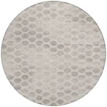 8' Taupe And Beige Round Polka Dot Washable Indoor Outdoor Area Rug