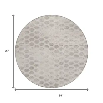 8' Taupe And Beige Round Polka Dot Washable Indoor Outdoor Area Rug