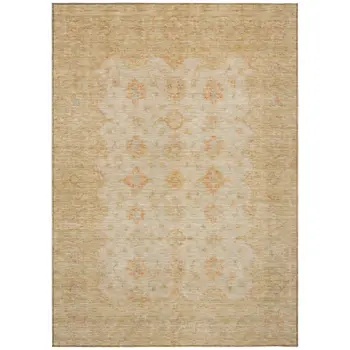 5' X 8' Beige And Rust Floral Medallion Washable Indoor Outdoor Area Rug
