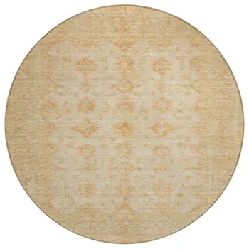 8' Beige And Rust Round Floral Medallion Washable Indoor Outdoor Area Rug