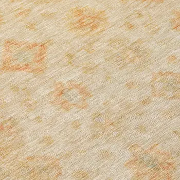8' Beige And Rust Round Floral Medallion Washable Indoor Outdoor Area Rug