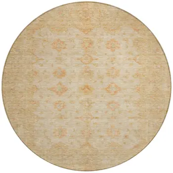8' Beige And Rust Round Floral Medallion Washable Indoor Outdoor Area Rug