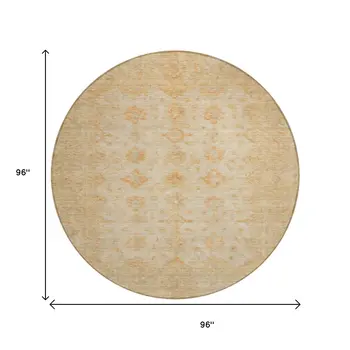 8' Beige And Rust Round Floral Medallion Washable Indoor Outdoor Area Rug