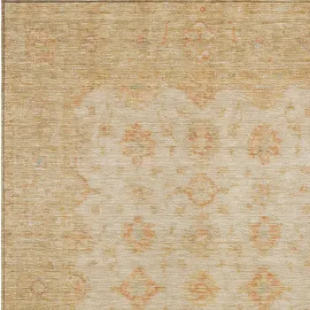 8' X 10' Beige And Rust Floral Medallion Washable Indoor Outdoor Area Rug