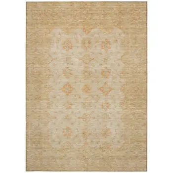 9' X 12' Beige And Rust Floral Medallion Washable Indoor Outdoor Area Rug