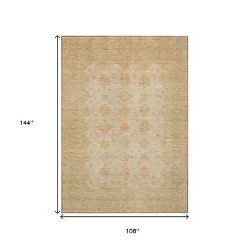 9' X 12' Beige And Rust Floral Medallion Washable Indoor Outdoor Area Rug