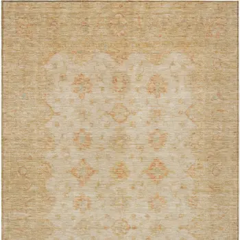 10' X 14' Beige And Rust Floral Medallion Washable Indoor Outdoor Area Rug