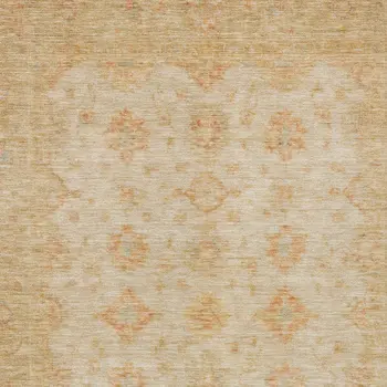 10' X 14' Beige And Rust Floral Medallion Washable Indoor Outdoor Area Rug