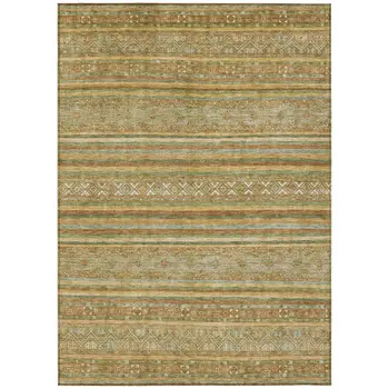 5' X 8' Artichoke Green Gold And Beige Southwestern Washable Indoor Outdoor Area Rug