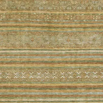 5' X 8' Artichoke Green Gold And Beige Southwestern Washable Indoor Outdoor Area Rug