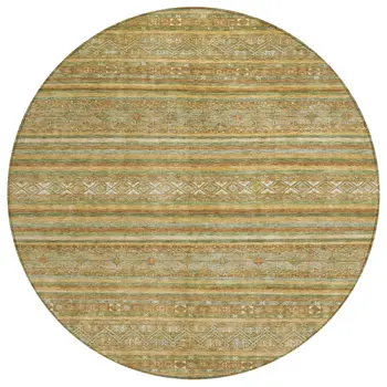 8' Artichoke Green Gold And Beige Round Southwestern Washable Indoor Outdoor Area Rug