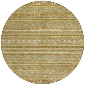 8' Artichoke Green Gold And Beige Round Southwestern Washable Indoor Outdoor Area Rug