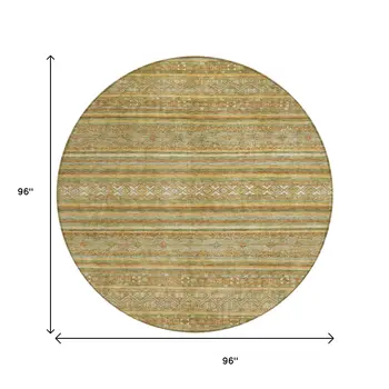 8' Artichoke Green Gold And Beige Round Southwestern Washable Indoor Outdoor Area Rug