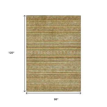 8' X 10' Artichoke Green Gold And Beige Southwestern Washable Indoor Outdoor Area Rug