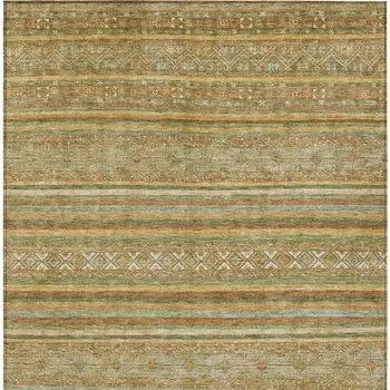8' X 10' Artichoke Green Gold And Beige Southwestern Washable Indoor Outdoor Area Rug