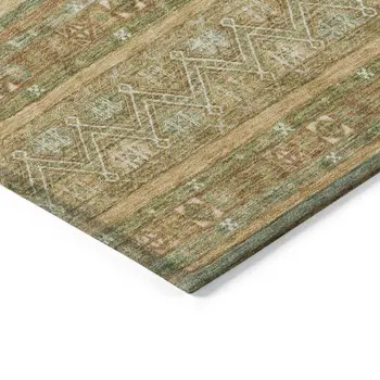 10' X 14' Artichoke Green Gold And Beige Southwestern Washable Indoor Outdoor Area Rug